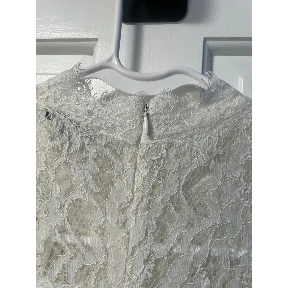 Lace Dress Sleeveless Mock‎ Neck White Party Cocktail Size S - Picture 7 of 8